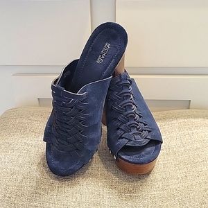 Womens Michael Kors Westley Mule Navy Blue Suede Platforms